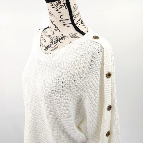 Womens Knit Sweater Large Ivory Dolman Sleeve Button Detail Textured Comfy - Picture 5 of 14